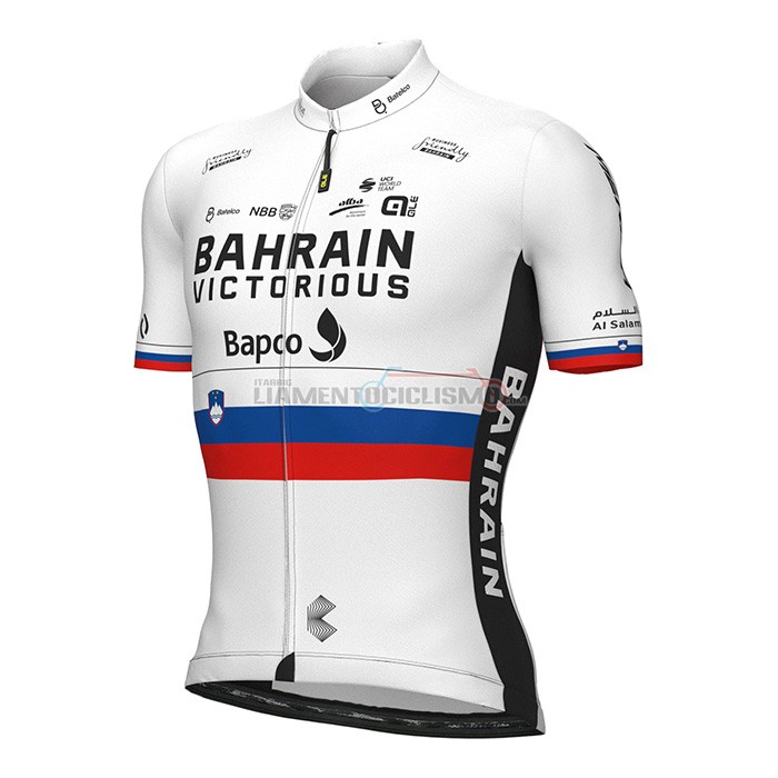 Abbigliamento Ciclismo Slovenia Campione Bahrain Victorious Manica Corta 2022 Bianco Rosso